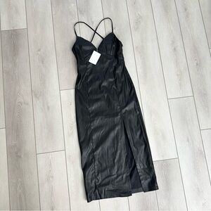 NWT Bershka Faux Leather Black Strappy Midi Dress 
Size M